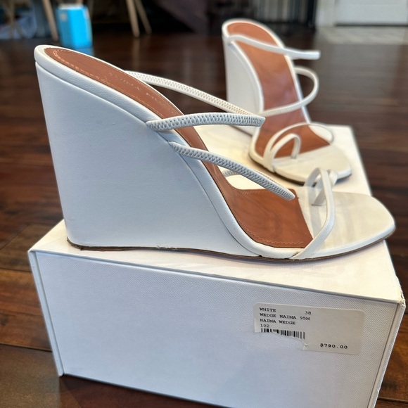 Amina Muaddi Naima Wedge Heels White Excellent condition size 38 retail $790 - Picture 2 of 8